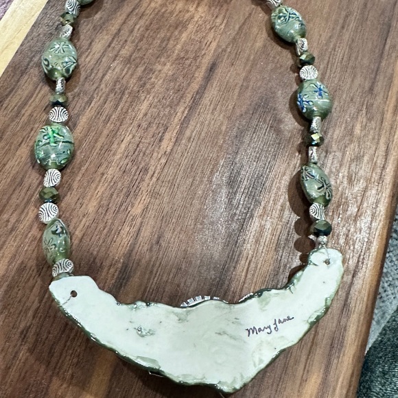 Signed Hand-Painted Art Deco Porcelain Necklace w/ Rhinestones & Beads. RARE - Picture 6 of 9